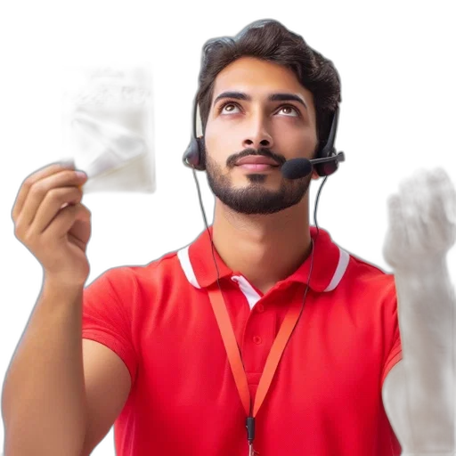 staff, man, red, polo transparent PNG cut-out