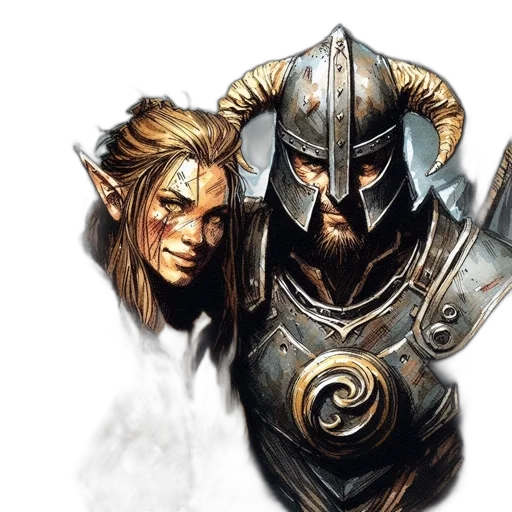 fantasy art, concept art, comic book art, two transparent PNG cut-out
