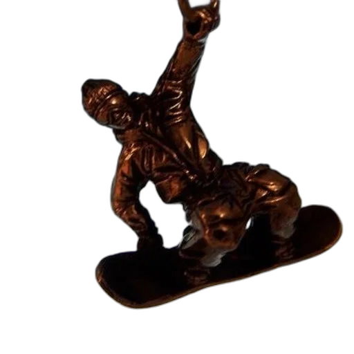 bronze, figurine, snowboarder, mid-air transparent PNG cut-out