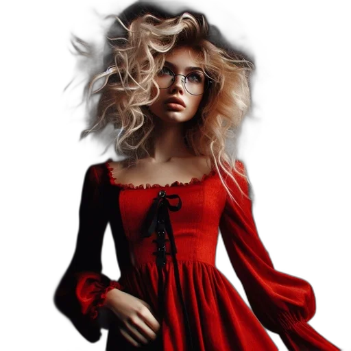 dress, hair, jewelry, photorealistic transparent PNG cut-out
