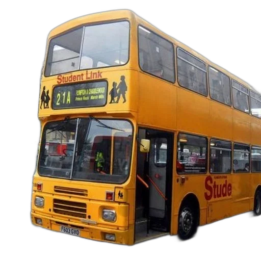 yellow, double-decker, bus, route transparent PNG cut-out
