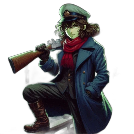 staff, jacket, weapon, hat transparent PNG cut-out