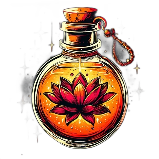 bottle, jewelry, flower, photorealistic transparent PNG cut-out
