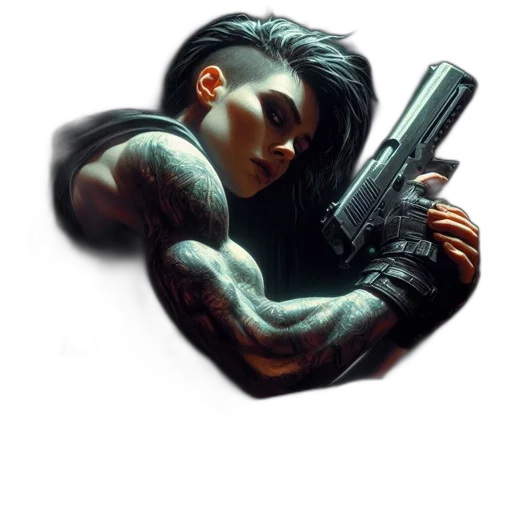 weapon, concept art, cyberpunk, comic book art transparent PNG cut-out