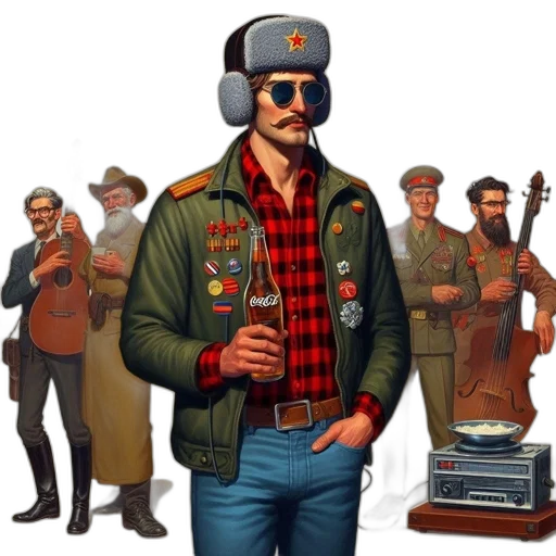 jacket, hat, weapon, staff transparent PNG cut-out