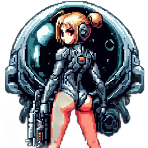 weapon, jacket, robot, pixel art transparent PNG cut-out