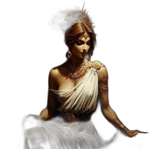 dress, jewelry, crown, staff transparent PNG cut-out
