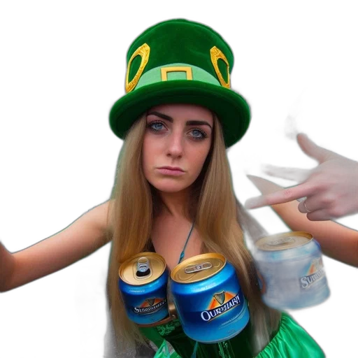 hat, bottle, group, green-dressed transparent PNG cut-out