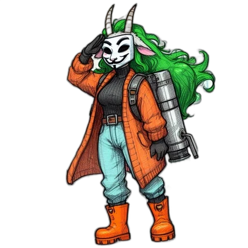 mask, jacket, weapon, staff transparent PNG cut-out