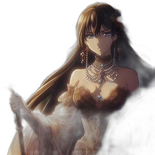 dress, jewelry, crown, staff transparent PNG cut-out
