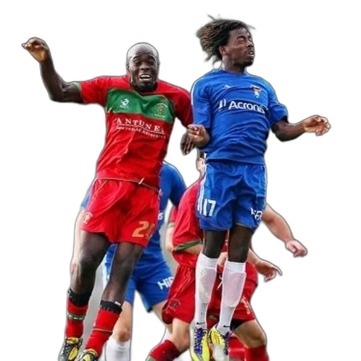 two, soccer, players, mid-air transparent PNG cut-out