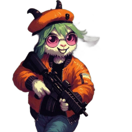 weapon, jacket, animal, staff transparent PNG cut-out