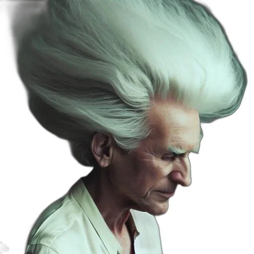 hair, face, creature, staff transparent PNG cut-out