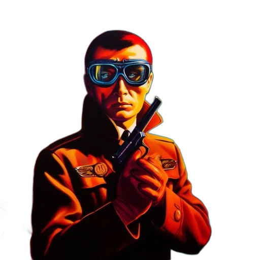 jacket, staff, weapon, robot transparent PNG cut-out