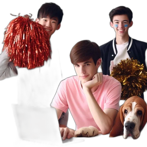 crown, hair, three, youths transparent PNG cut-out