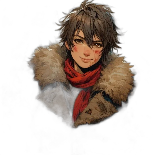 jacket, face, staff, weapon transparent PNG cut-out