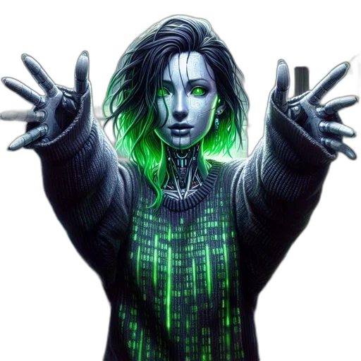 robot, jacket, cyberpunk, comic book art transparent PNG cut-out