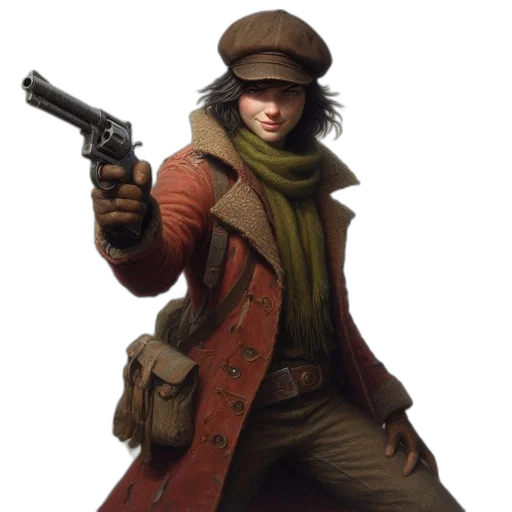 weapon, hat, jacket, staff transparent PNG cut-out