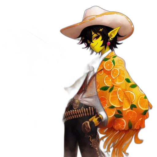 jacket, flower, hat, staff transparent PNG cut-out