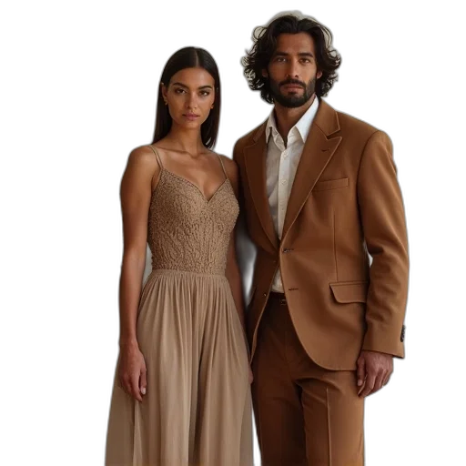 dress, jacket, earth tones, golden transparent PNG cut-out