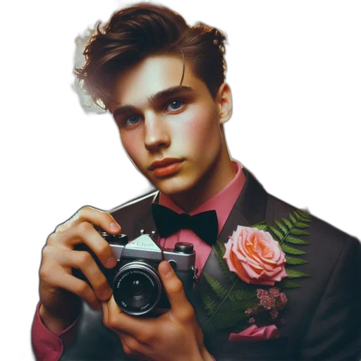 flower, face, jacket, weapon transparent PNG cut-out