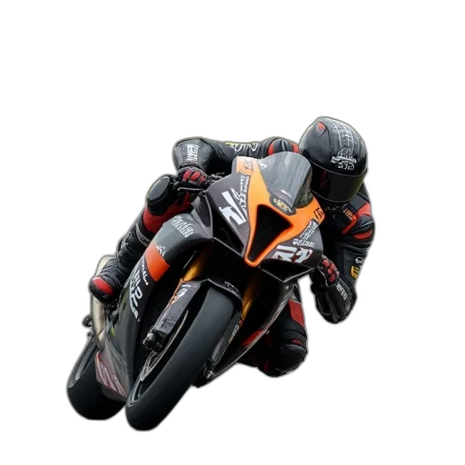 photorealistic, motorcycle, racer, leans transparent PNG cut-out