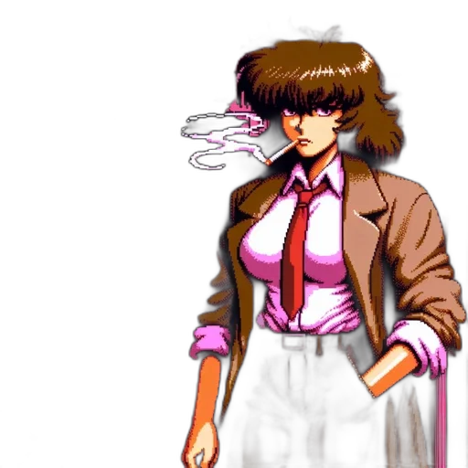 jacket, staff, vaporwave, pixel art transparent PNG cut-out