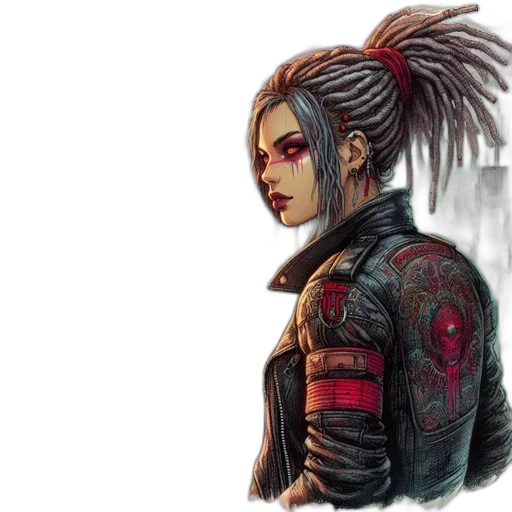 jacket, hair, concept art, cyberpunk transparent PNG cut-out