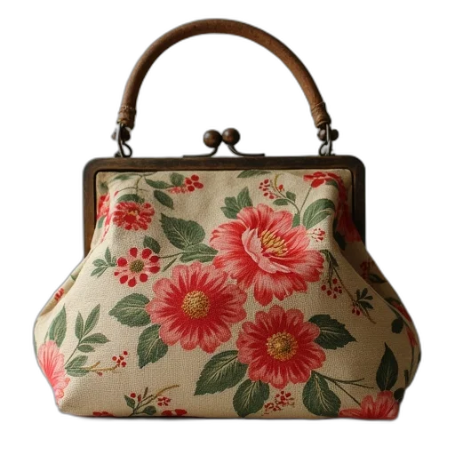 vintage, fabric, purse, flower transparent PNG cut-out