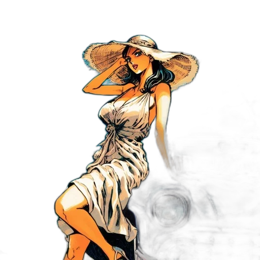 dress, hat, staff, comic book art transparent PNG cut-out