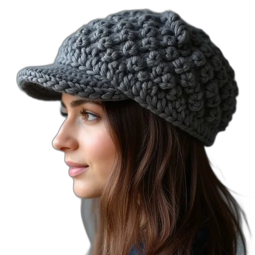 hat, monochrome, crochet, newsboy transparent PNG cut-out