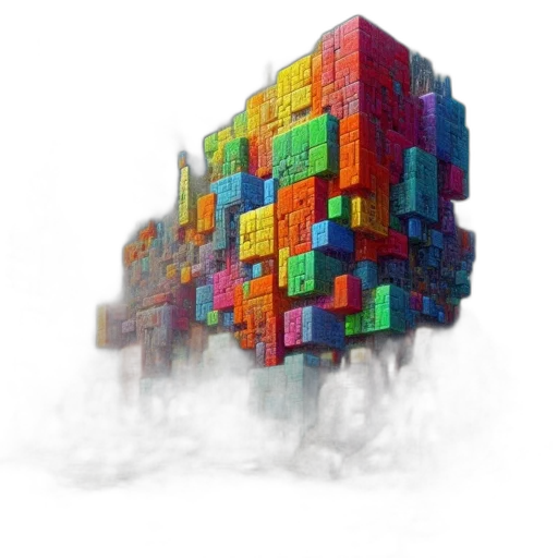 3d render, pixel art, concept art, colorful transparent PNG cut-out