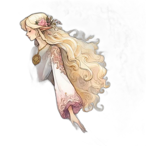 dress, hair, dragon, staff transparent PNG cut-out