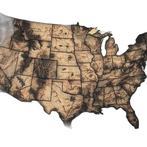 earth tones, vintage-style, map, united transparent PNG cut-out
