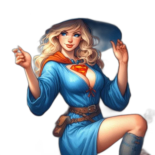 dress, staff, fantasy art, comic book art transparent PNG cut-out