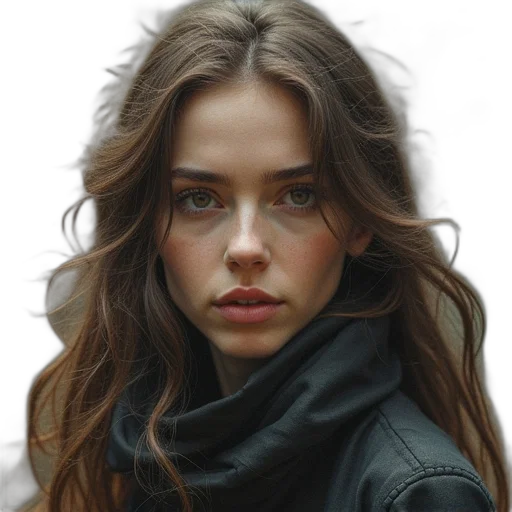 face, jacket, hair, jewelry transparent PNG cut-out