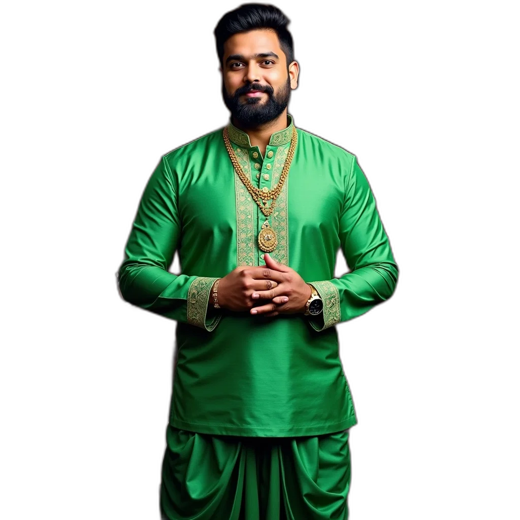 green, man, wearing, traditional transparent PNG cut-out