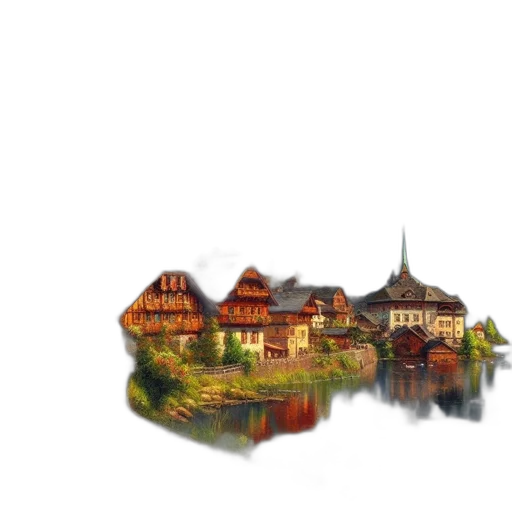 building, pixel art, concept art, watercolor transparent PNG cut-out