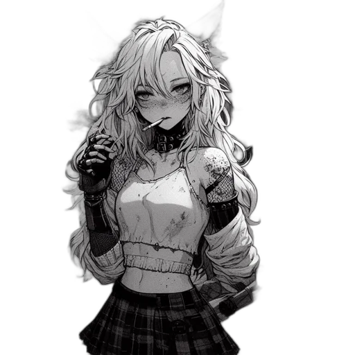 jacket, hair, staff, weapon transparent PNG cut-out