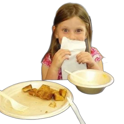 food, young, girl, sits transparent PNG cut-out