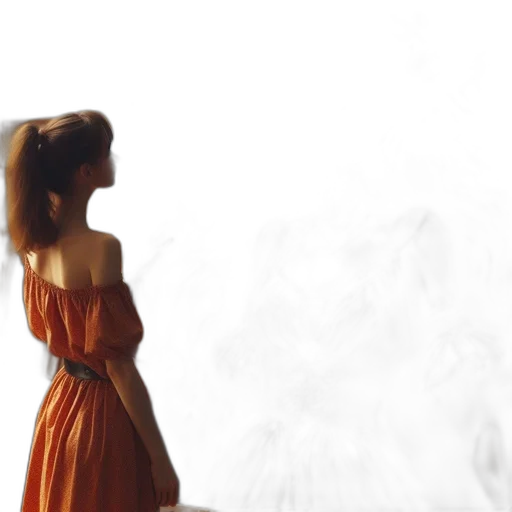 dress, hair, staff, robot transparent PNG cut-out