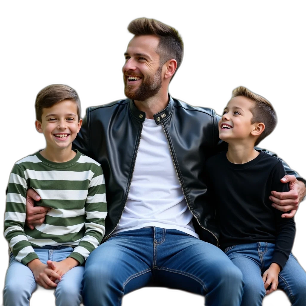 jacket, man, two, children transparent PNG cut-out