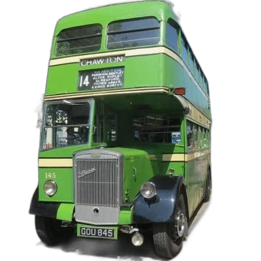 photorealistic, green, double, decker transparent PNG cut-out