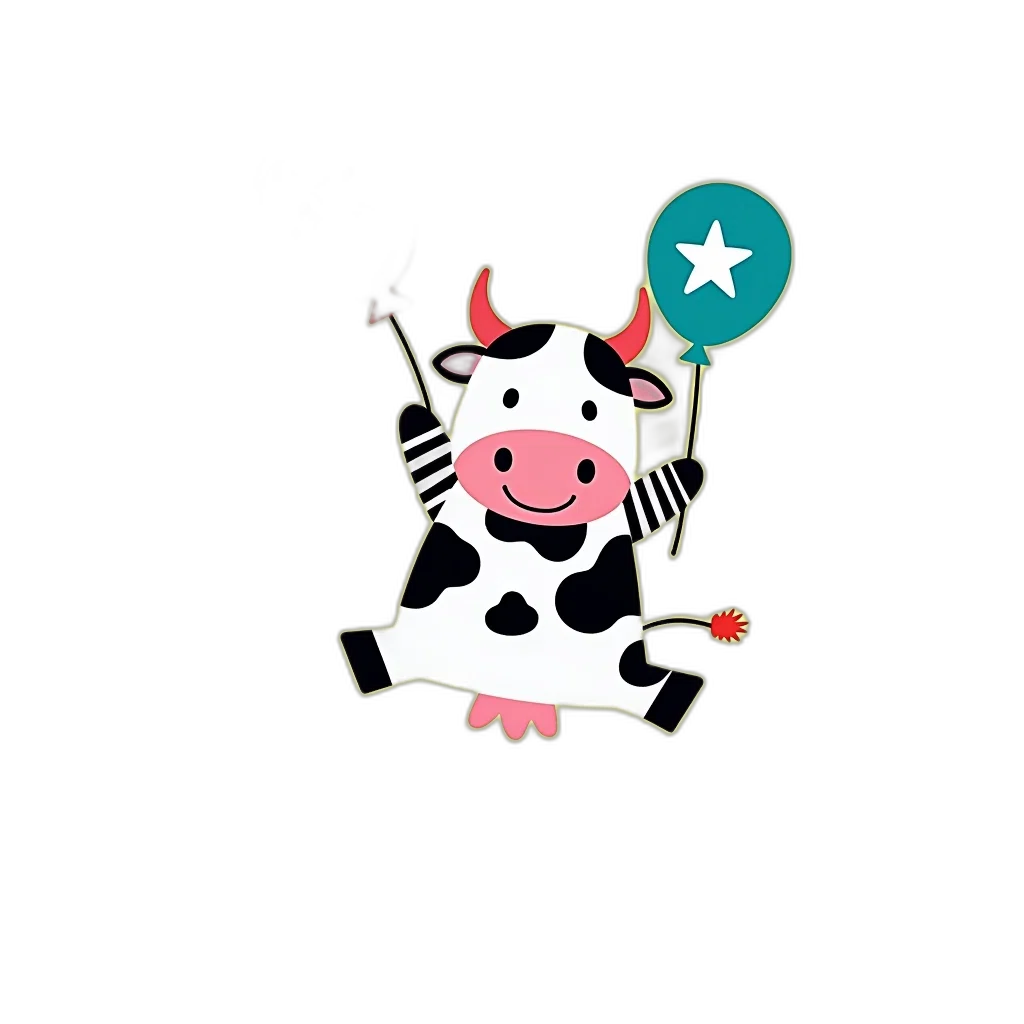 animal, birthday, card, cow transparent PNG cut-out