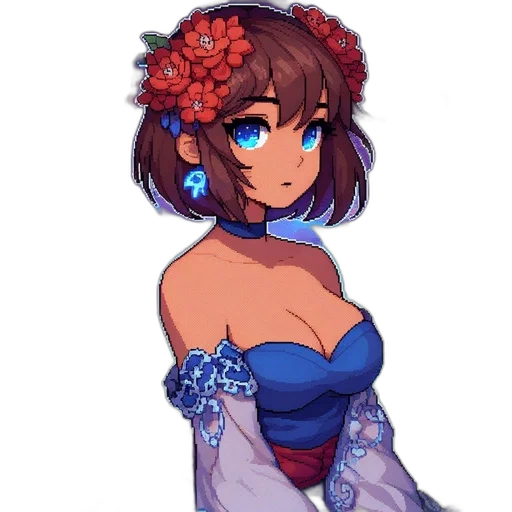 dress, flower, crown, pixel art transparent PNG cut-out