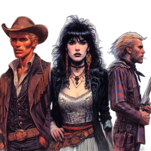 comic book art, concept art, fantasy art, three transparent PNG cut-out