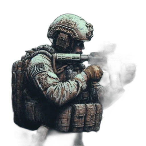 weapon, jacket, staff, face transparent PNG cut-out