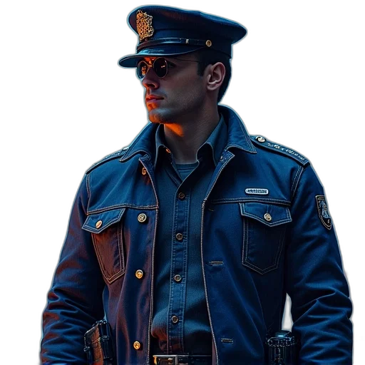 jacket, staff, hat, photorealistic transparent PNG cut-out