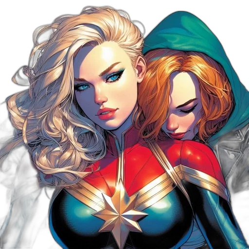 comic book art, concept art, two, female transparent PNG cut-out