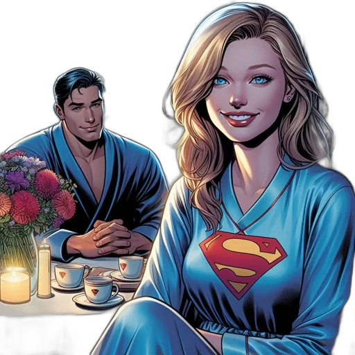 comic book art, two, characters, depicted transparent PNG cut-out